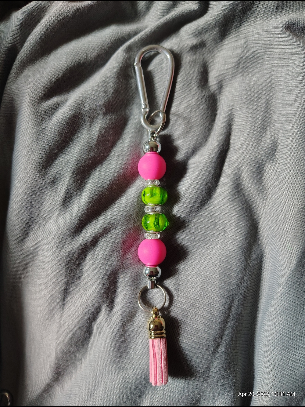 Kids Beaded Keychain Tassel - Pink and Green